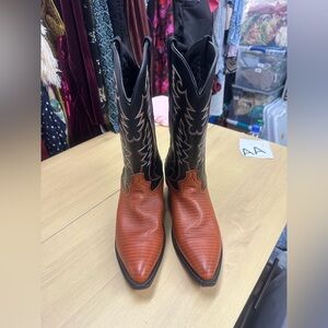 Laredo Men 68086 Atlanta Lizard Print Sz 11.5D Brown/Black Stitching EUC